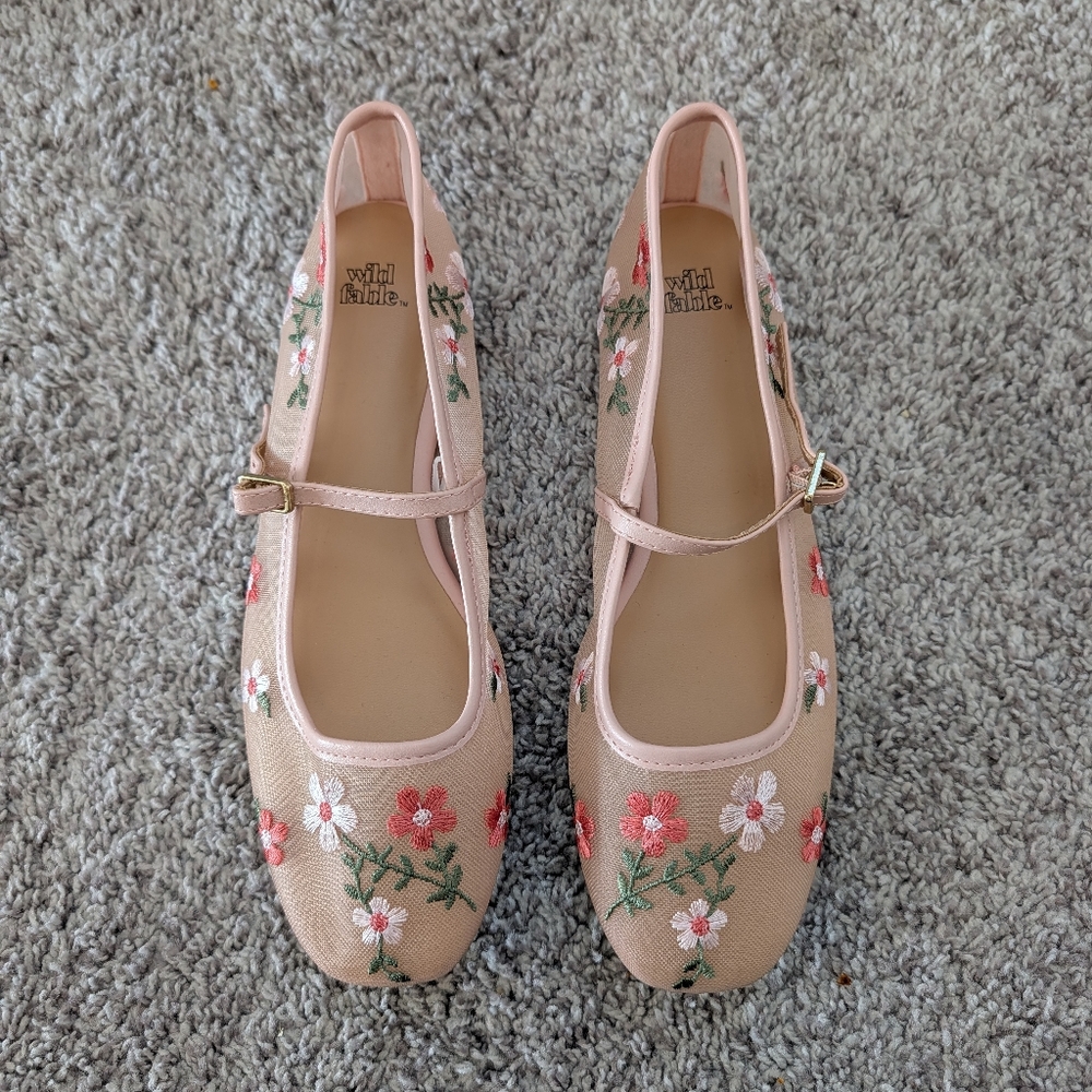 Soda Pink Floral Embroidered Flats